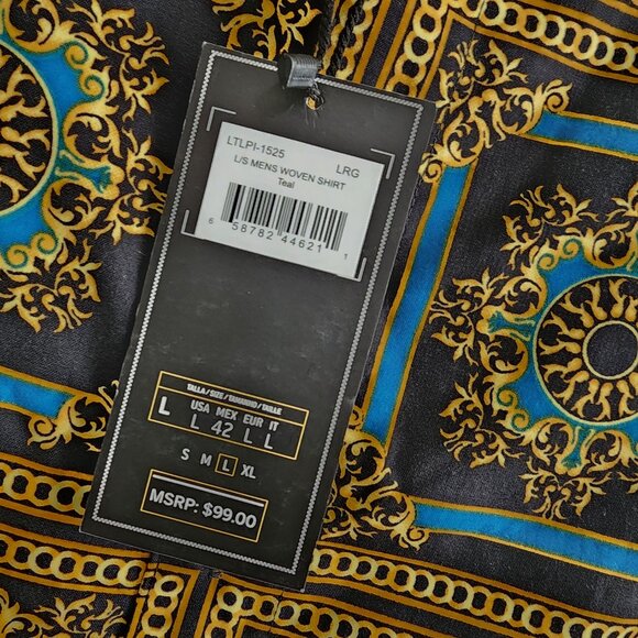 Level Ten Baroque Shirt Mens L Black Teal - Picture 8 of 8